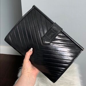 Authentic YSL black leather large clutch